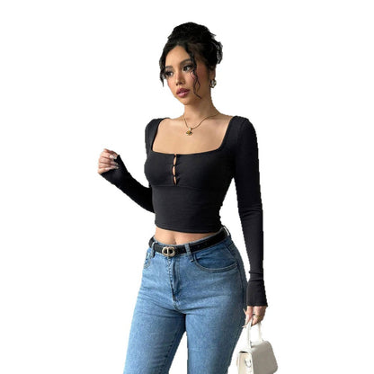 Womens Long Sleeve Square Wide Neck Thin Sweaters