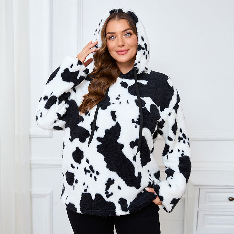 Womens Plus Size Black Embroidery Cat Hoodie