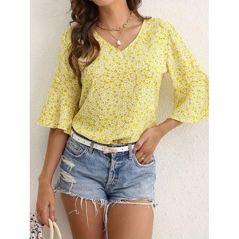 Womens Floral V Neck Tops