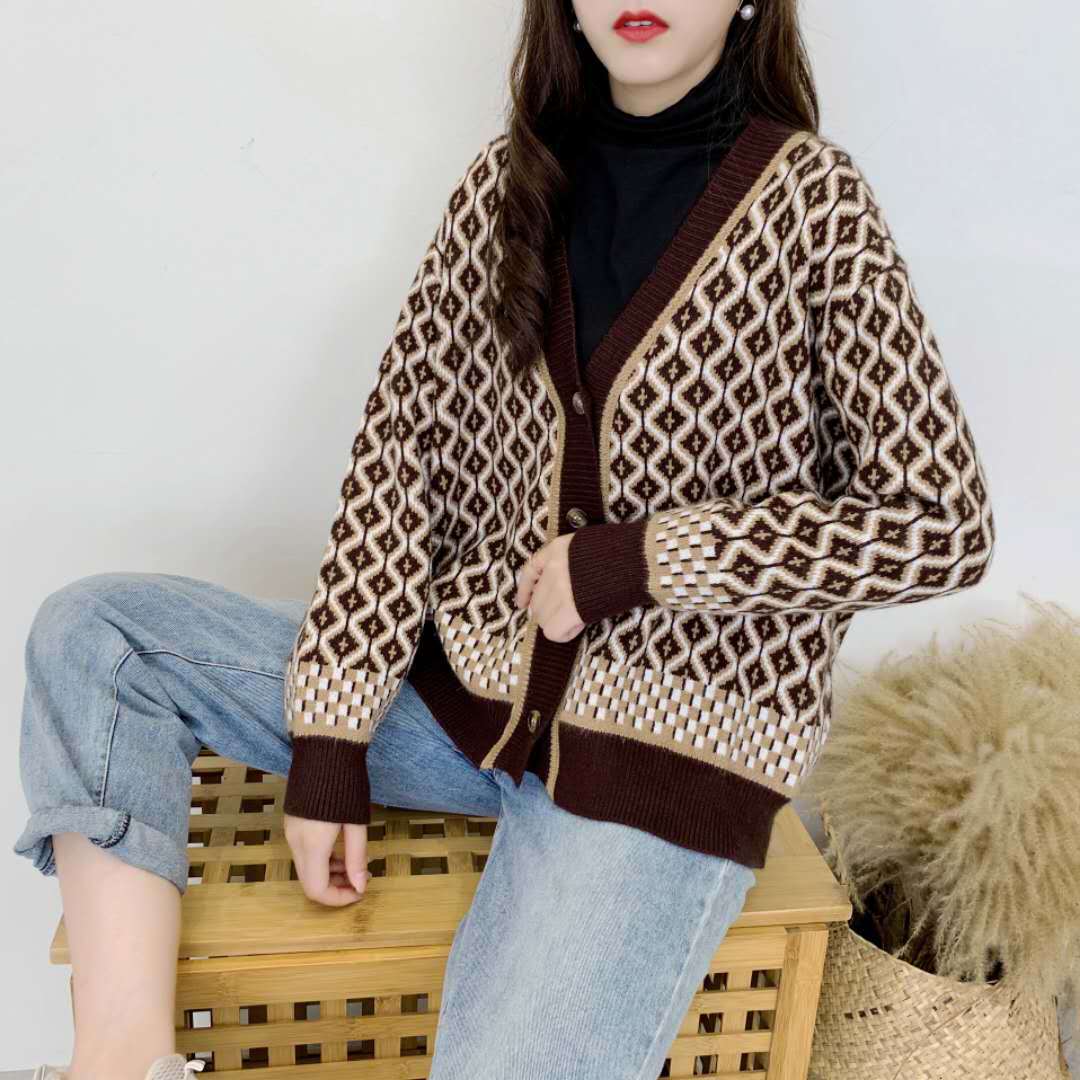 Womens New Casual Geometric Pattern Winter Sweater