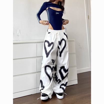 Womens Vintage Heart Printed Pink Pants