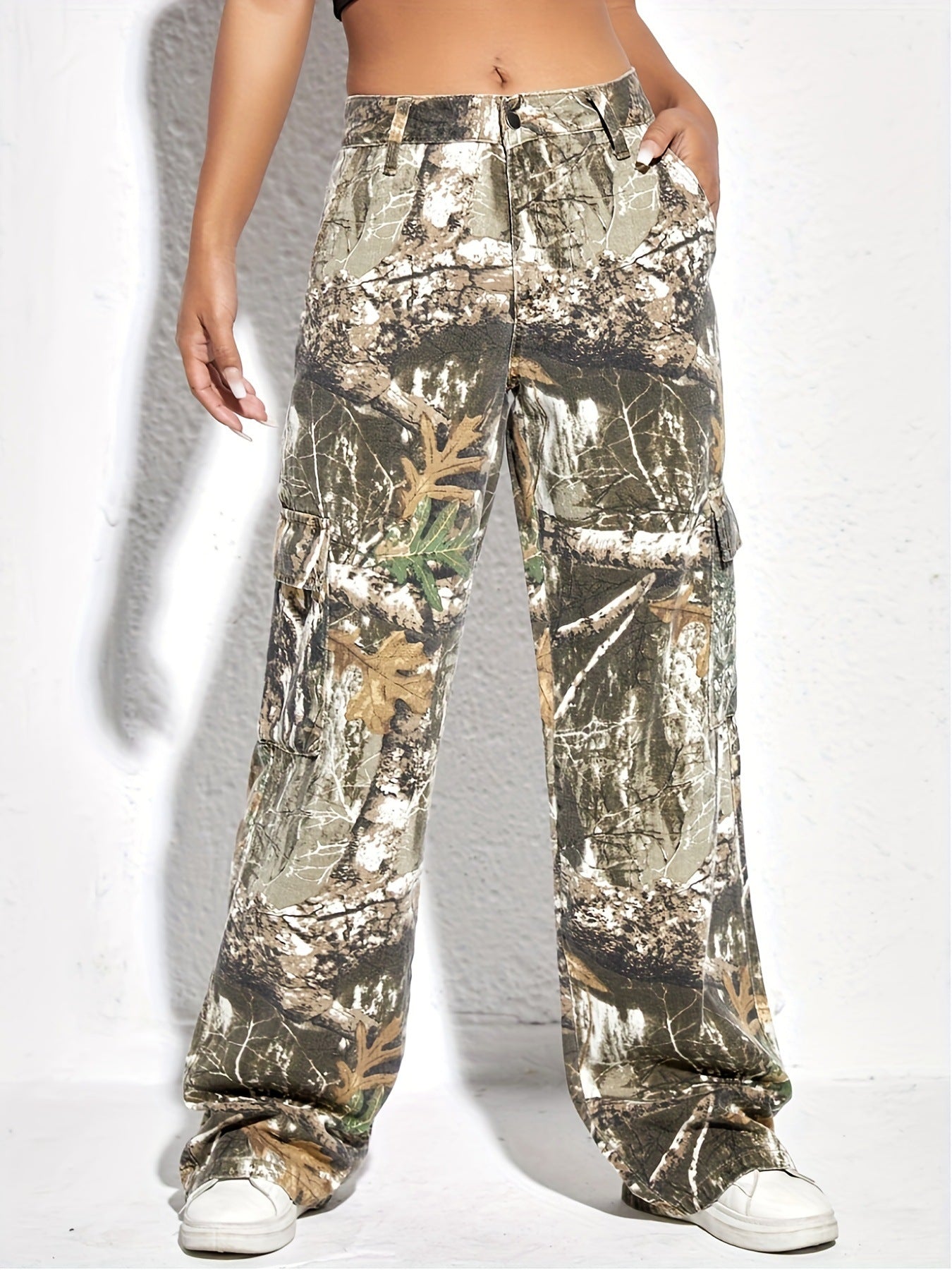 Womens Camouflage Loose Streetwear Denim Trousers