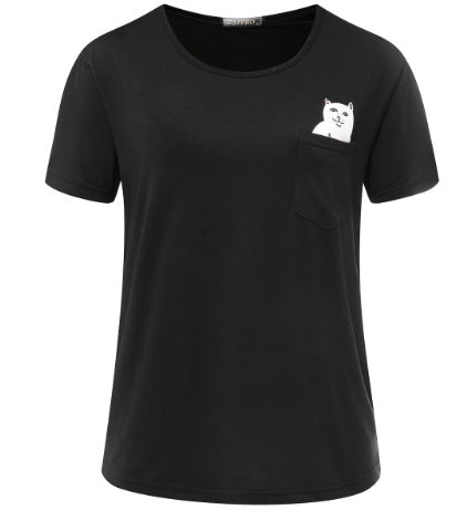 Womens Pocket Cat T-Shirt