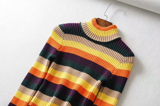 Women Turtleneck Rainbow Sweater