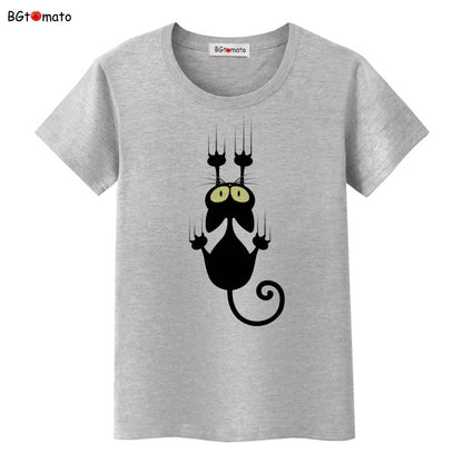 Funny Cap Three Cat Cartoon Summer Women T-Shirts