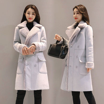 Faux Lamb Wool Simple Style Turn Down Collar Outwear Coats For Women