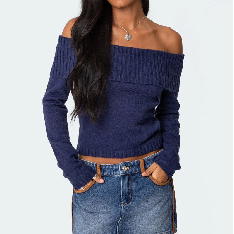 Womens Off Shoulder Knitted Crop Sweaters