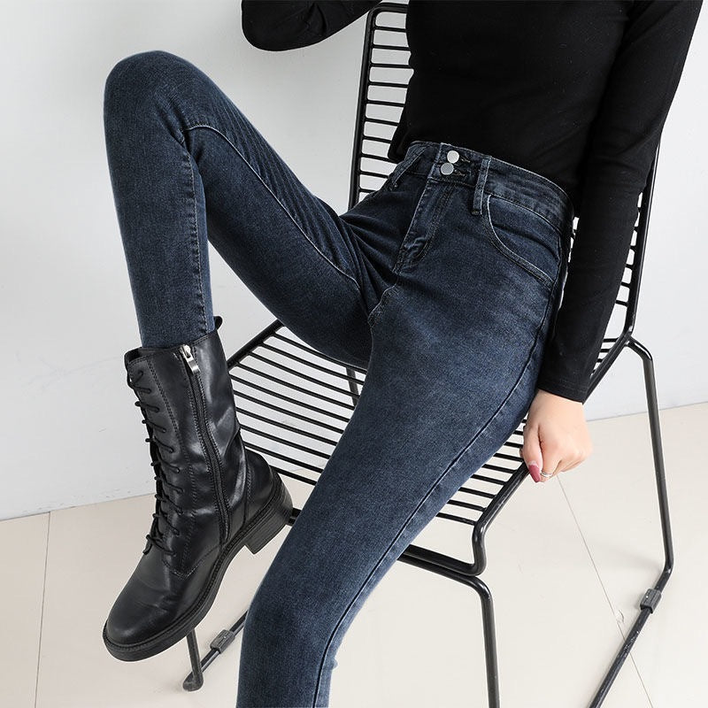 Double Button Fly Skinny Women Jean Tight Trousers