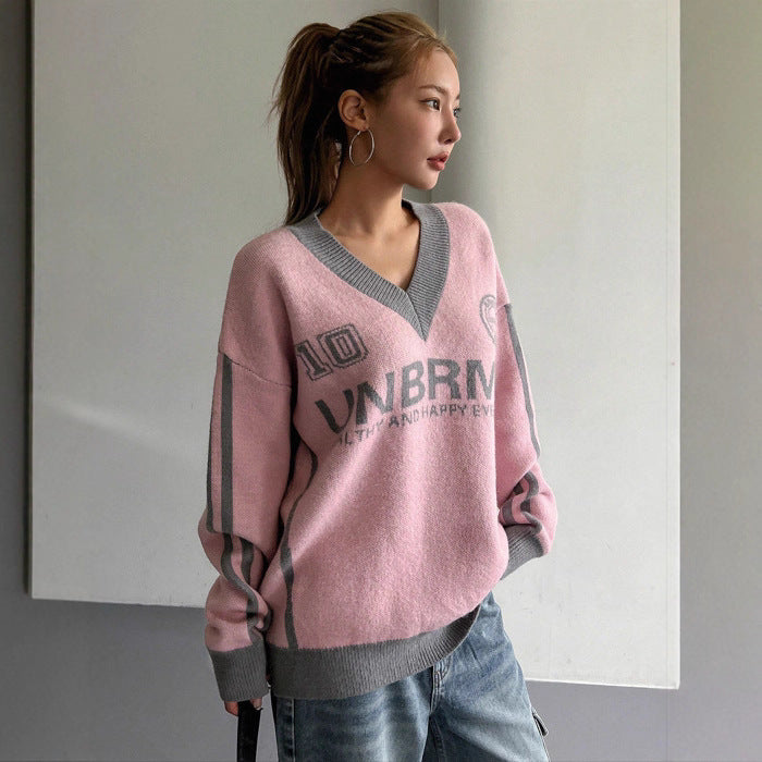 Womens Casual Preppy Style V Neck Sweaters