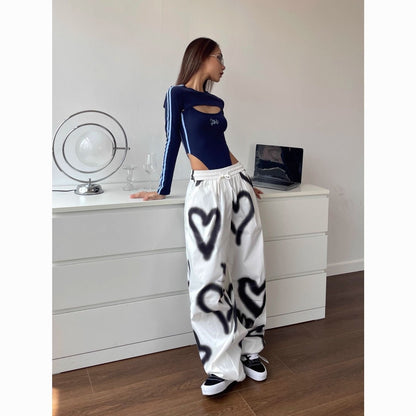 Womens Vintage Heart Printed Pink Pants