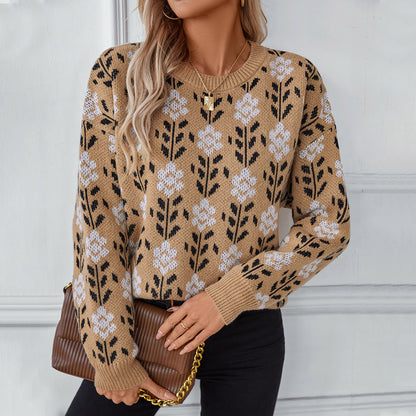 Womens Vintage Jacquard Woolen Sweater