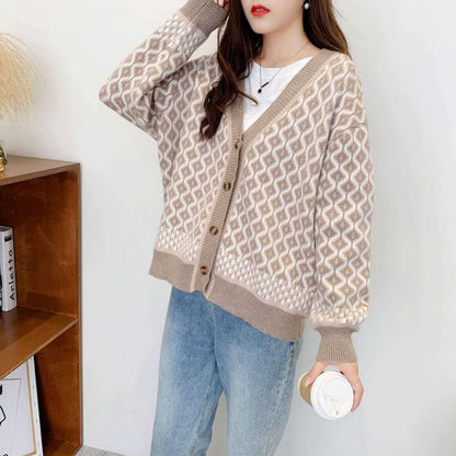 Womens New Casual Geometric Pattern Winter Sweater