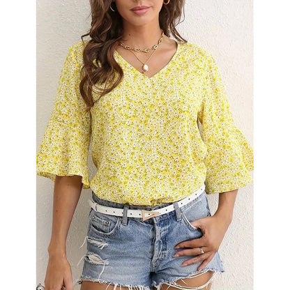 Womens Floral V Neck Tops