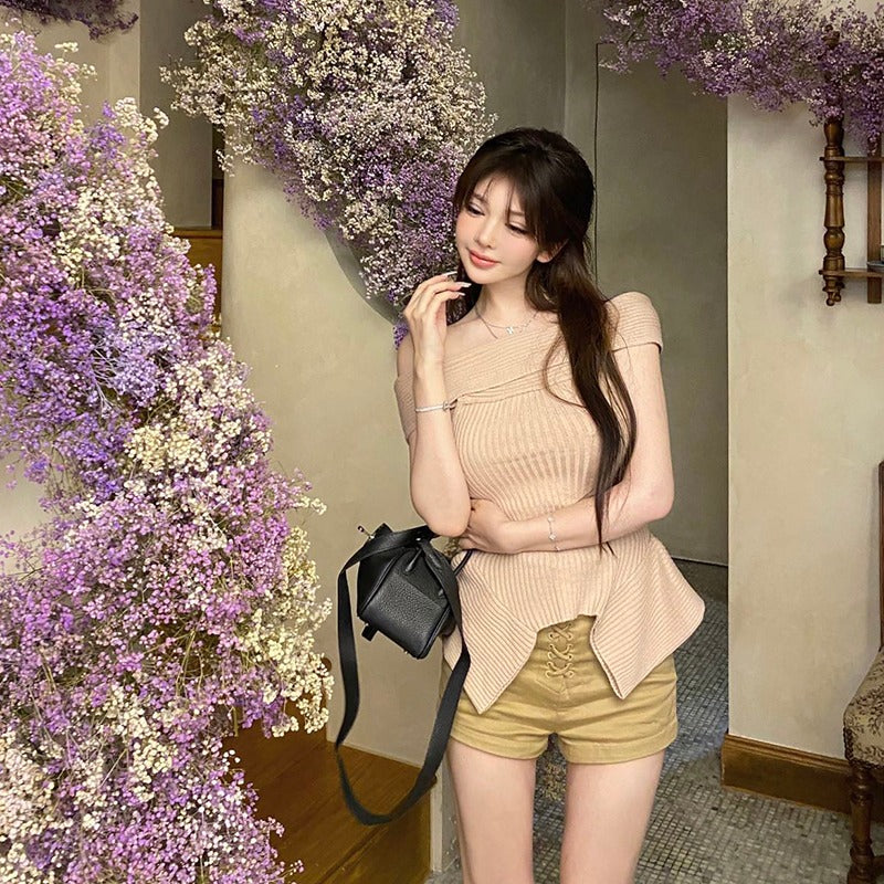 Womens Off Shoulder Knitted Sweater