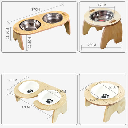 Cats Wooden Stand Stainless Steel Bowls