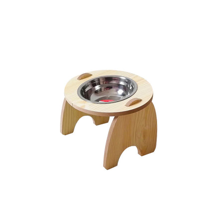 Cats Wooden Stand Stainless Steel Bowls