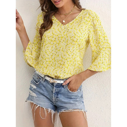 Womens Floral V Neck Tops