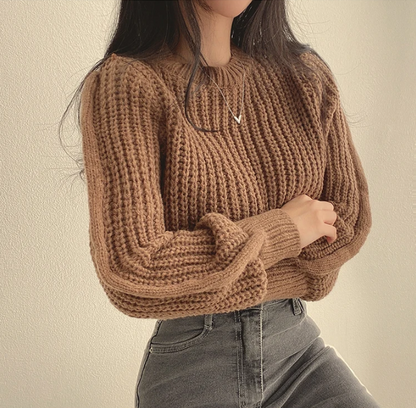 Soft Lantern Sleeve Knit Sweater