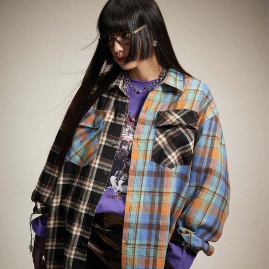 Plaid Romance Lace Up Blouse