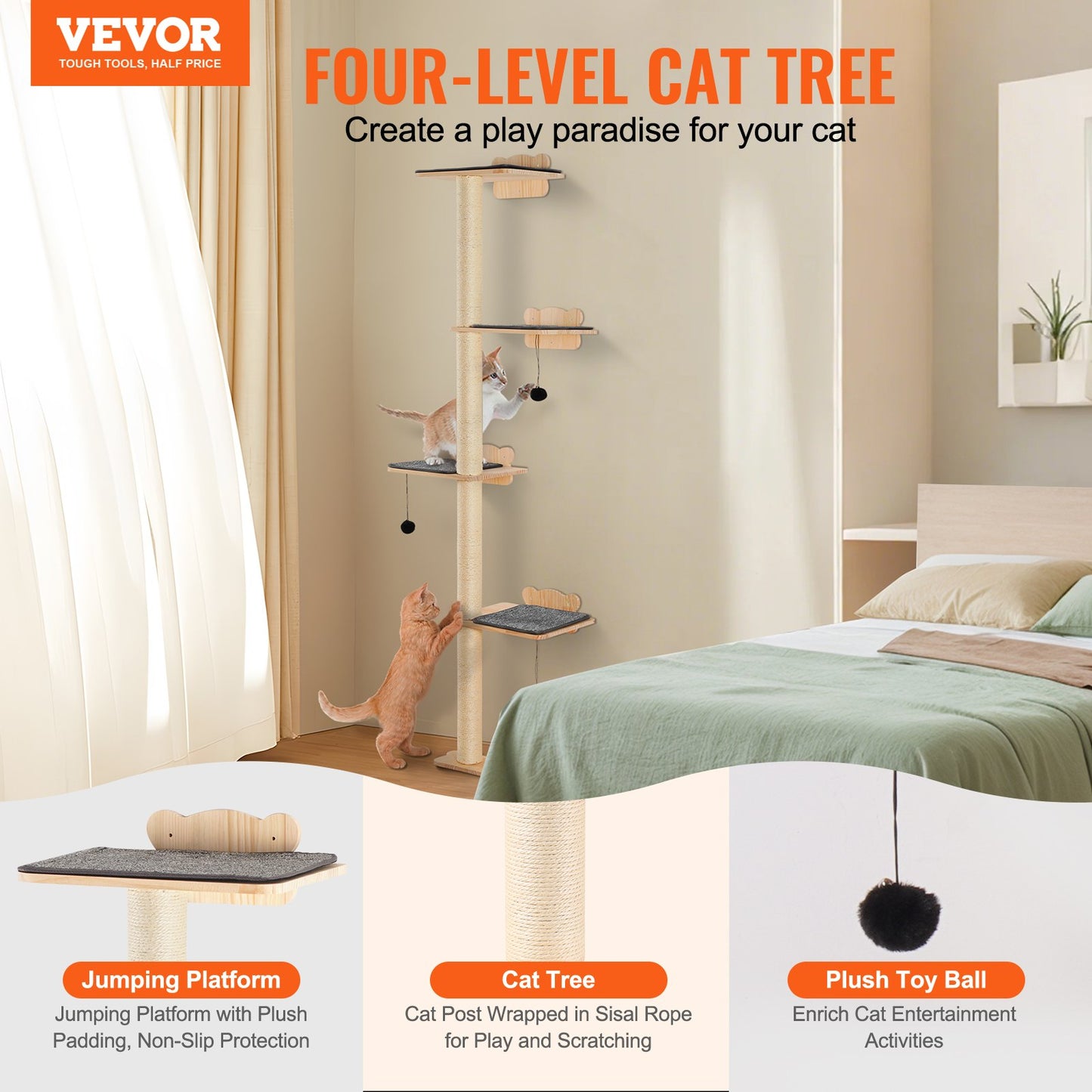 Wall Mounted Cat Climbing Wood Stairs Furniture