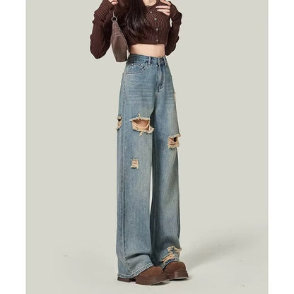 Womens Ripped High Waisted Baggy Jeans