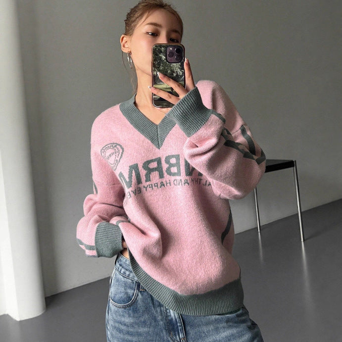 Womens Casual Preppy Style V Neck Sweaters
