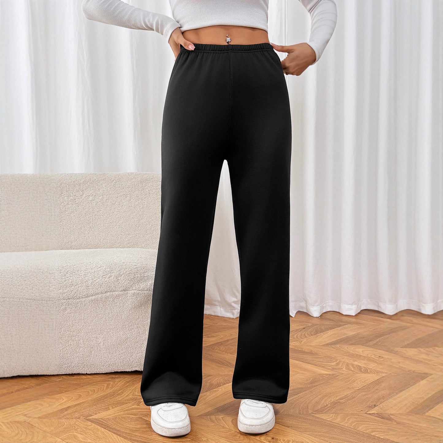 Velvet Ankle Length Cool Elegant Zipper Fly Women Pants