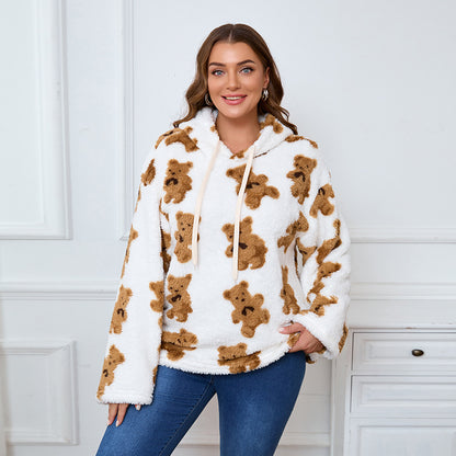 Womens Plus Size Black Embroidery Cat Hoodie