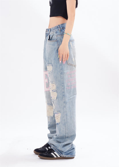 Womens Vintage Ripped Streetwear Denim Trousers