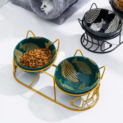 Cats Metal Platform Non Slip Ceramic Bowls