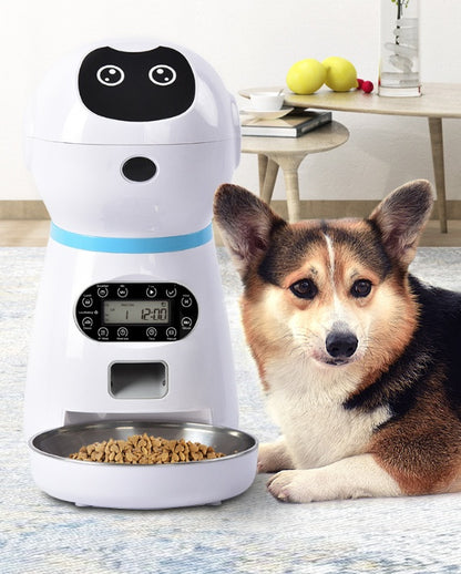 Voice Record LCD Screen Timer Stainless Steel Automatic Pet Feeder