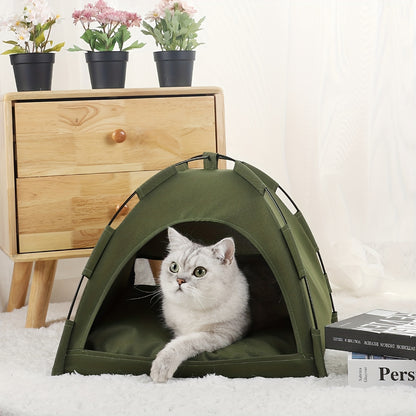 Cozy Camp: Adorable Olive Green Mini Tent Pet Bed