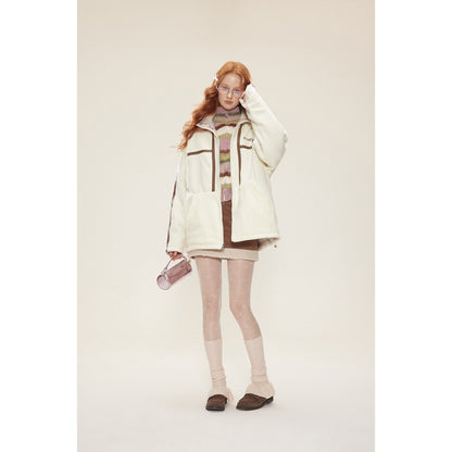 Winter Fashion Vintage Lamb Fleece Cotton Parkas Coat For Women