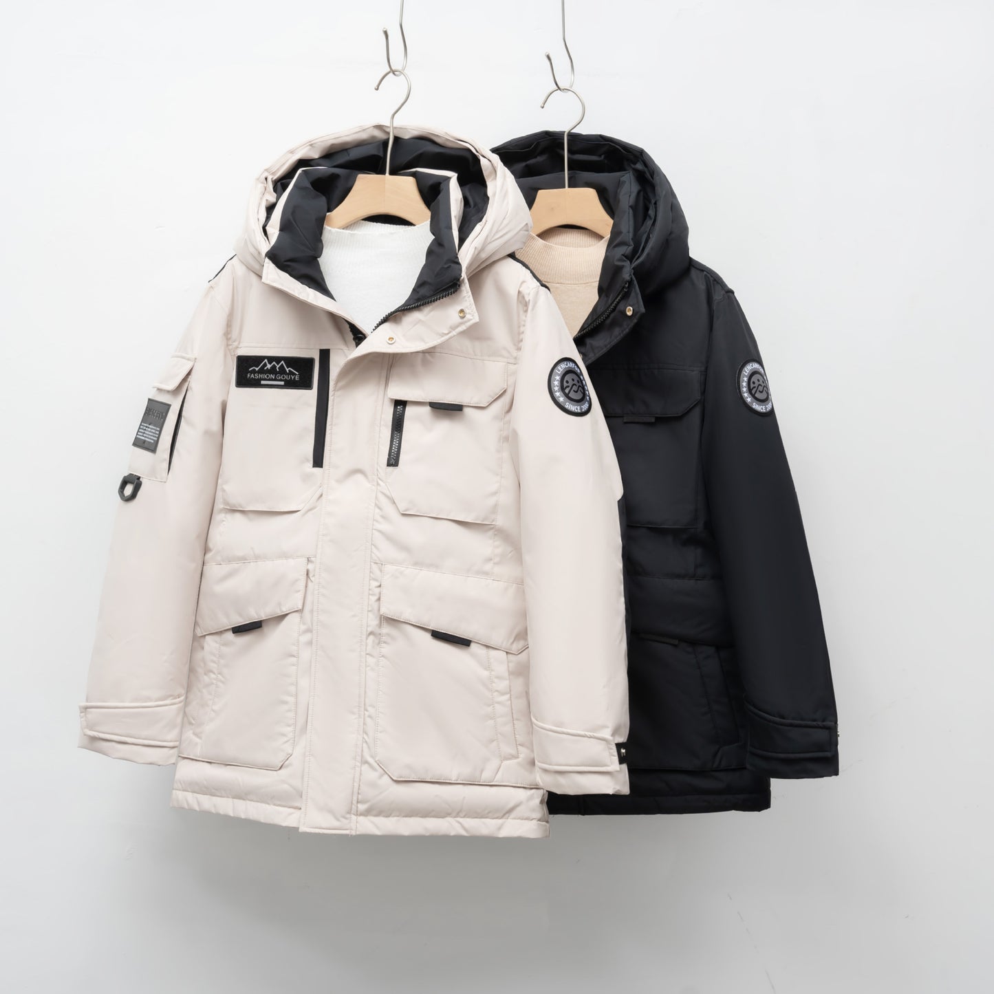 Women Geometric Design Collarless Oversized Parka