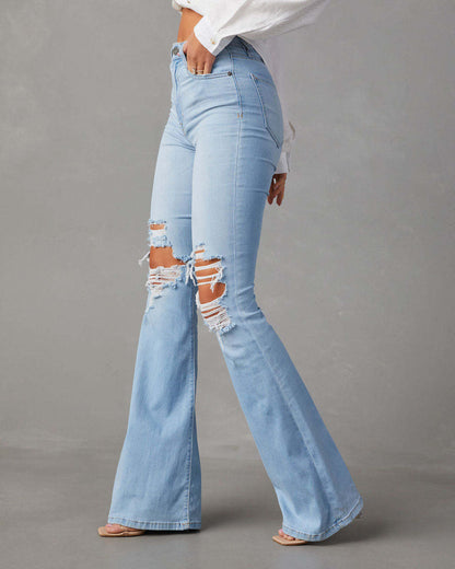 New Casual Ripped Women Blue Jeans Pants
