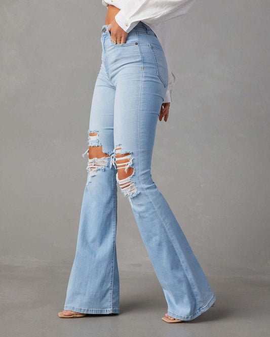 New Casual Ripped Women Blue Jeans Pants