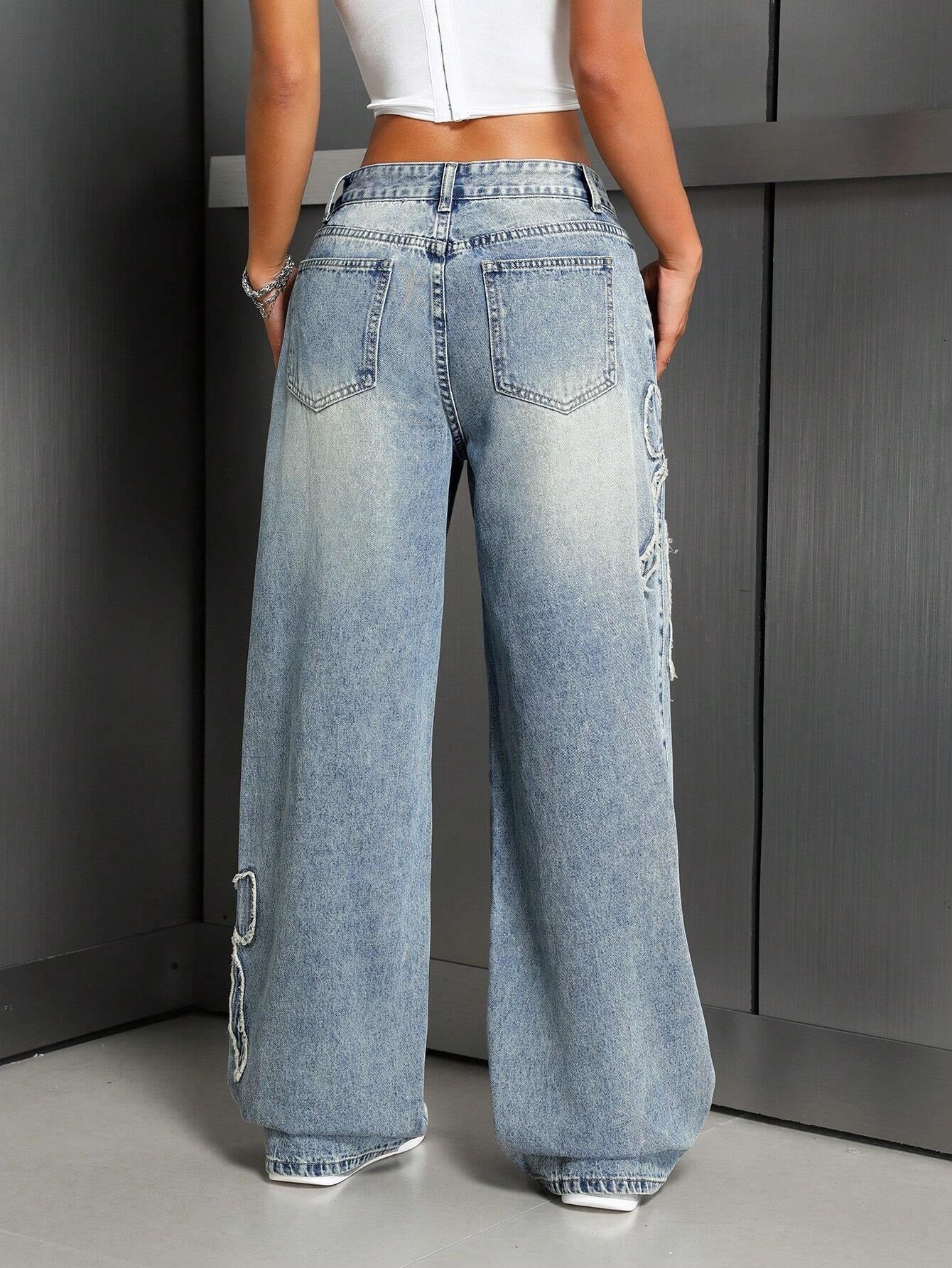 Womens Irregular Wide Leg Jeans