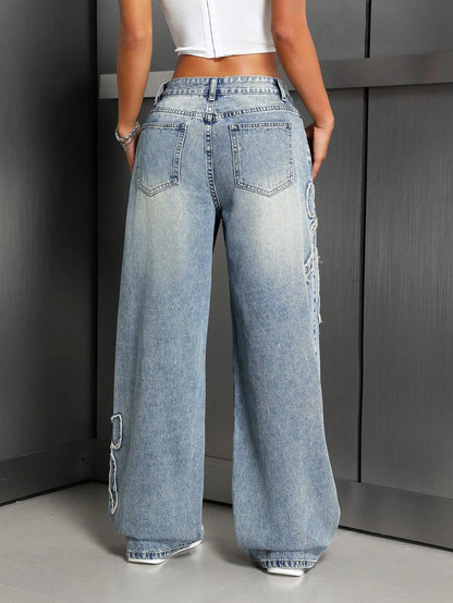Womens Irregular Wide Leg Jeans