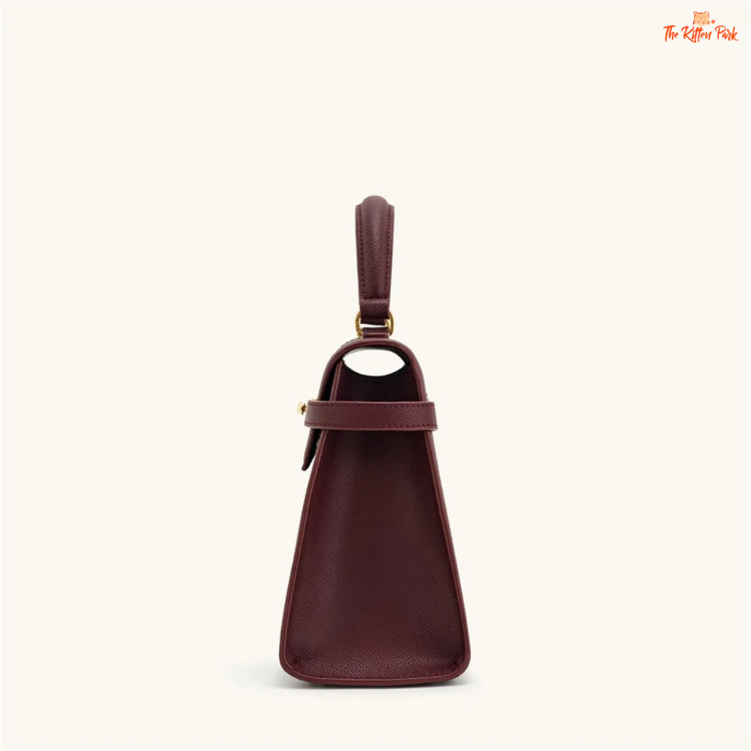 Elegant large square crossbody handbag for women in genuine burgundy leather with a solid classic design, perfect for refined everyday styling.