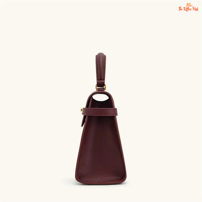 Elegant large square crossbody handbag for women in genuine burgundy leather with a solid classic design, perfect for refined everyday styling.