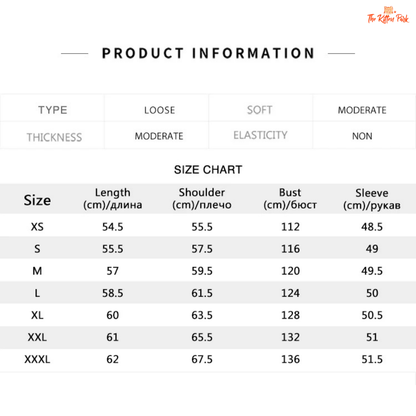 Size chart for clothing with dimensions in centimeters