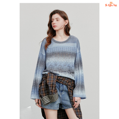 Women’s striped wool-blend pullover with loose fit, round neck, and bohemian style, designed for cozy autumn and winter wear.