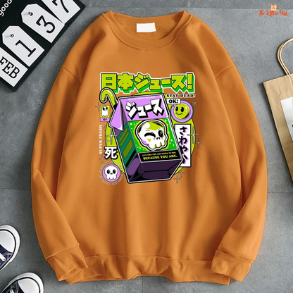 Women’s casual fleece pullover sweatshirt with skull print, loose fit, long sleeves, perfect for autumn and winter streetwear.