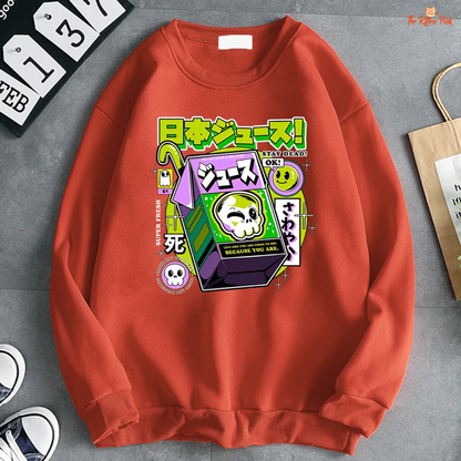 Women’s casual fleece pullover sweatshirt with skull print, loose fit, long sleeves, perfect for autumn and winter streetwear.