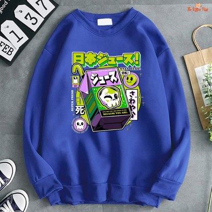 Women’s casual fleece pullover sweatshirt with skull print, loose fit, long sleeves, perfect for autumn and winter streetwear.