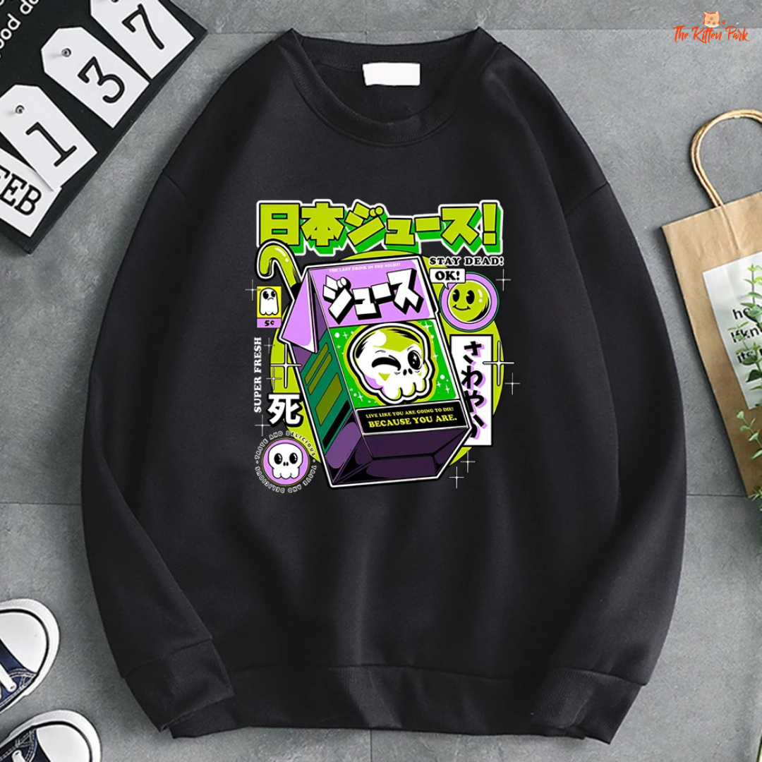 Women’s casual fleece pullover sweatshirt with skull print, loose fit, long sleeves, perfect for autumn and winter streetwear.