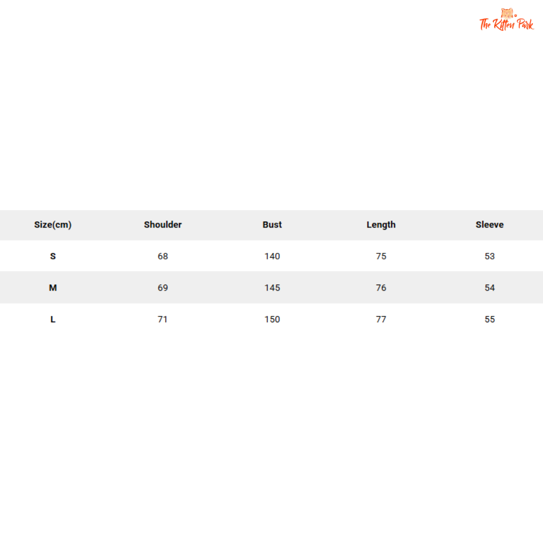 Size chart for clothing with measurements in centimeters