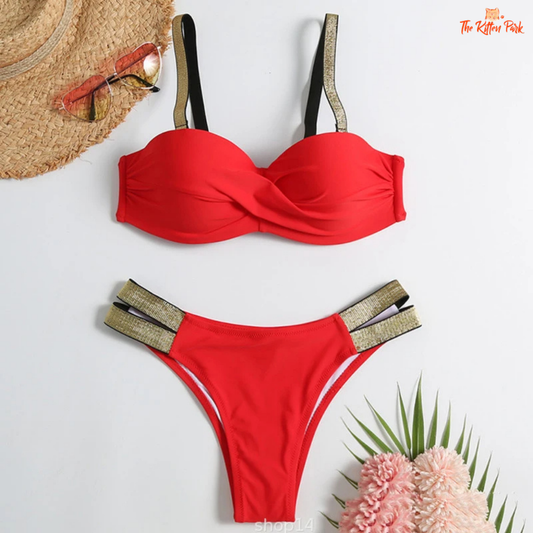 Sexy Brazilian push-up bikini set with triangle neckline and underwire support, perfect for summer beach or poolside fashion.