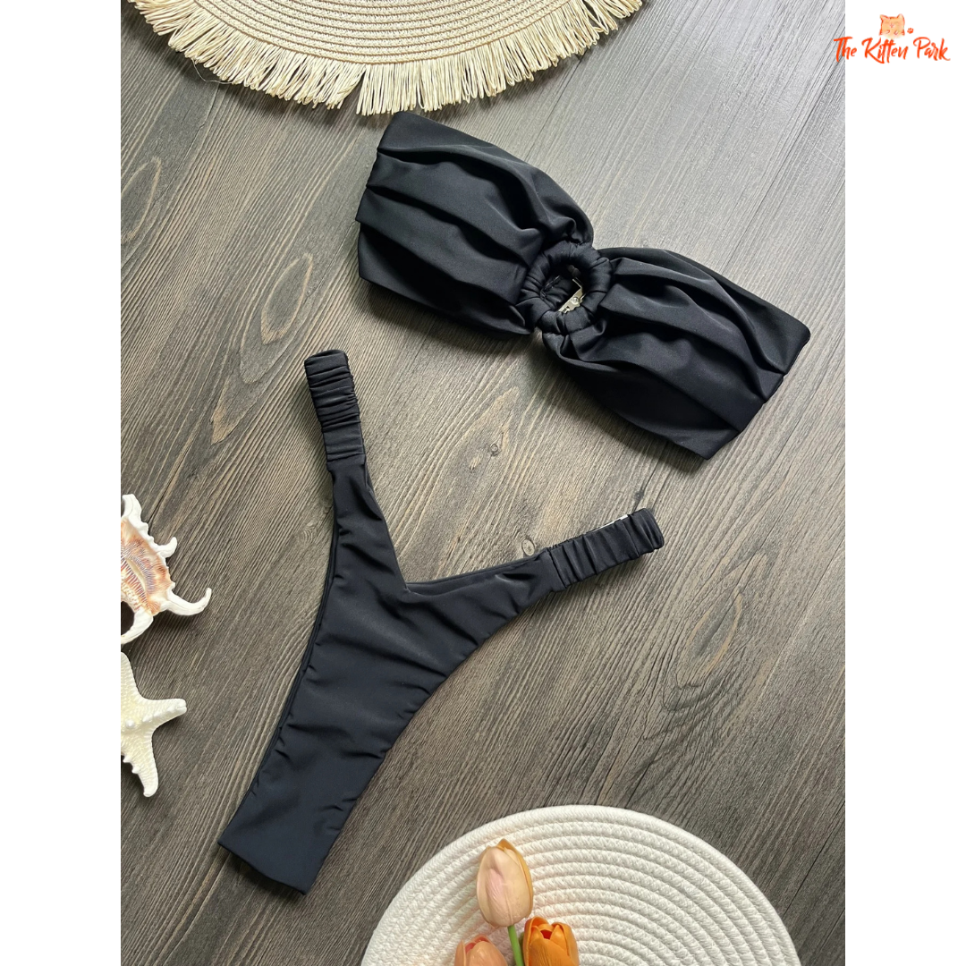 Sexy micro push-up bikini set featuring a Brazilian thong cut and wire-free support, designed for confident summer beachwear.