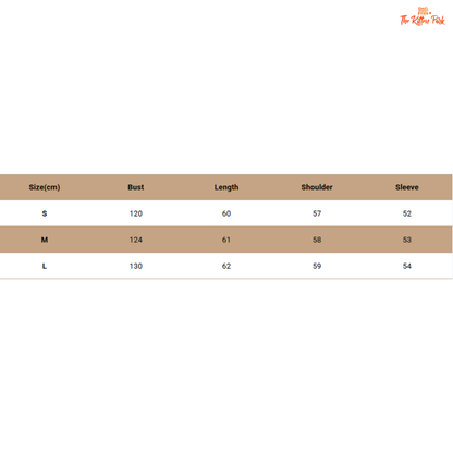 Size chart for clothing with measurements in centimeters on a white background